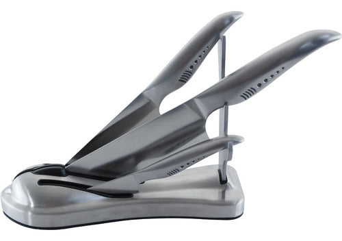 Set 3 Cuchillos Con Bloque - Cukin Plateado