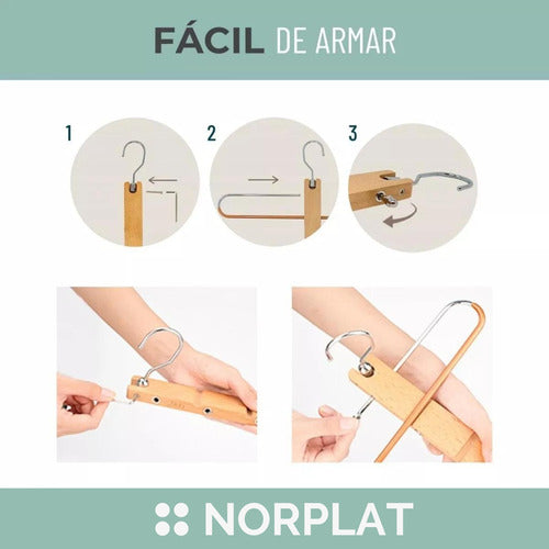 Colgador Pantalones Ganchos 5 En 1 Antideslizante - Norplat Madera