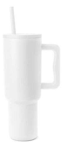 Norplat Tumbler 1180ml Vaso Térmico 40oz 1180ml Con Bombilla Blanco Lisa