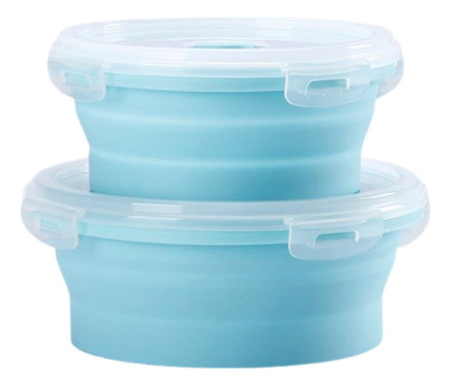Contenedores Silicona Plegables X2 Tapa Alimentos Microondas Celeste