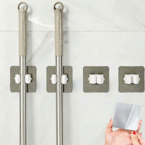 Set De 4 Soportes Organizadores Escoba Pala Mopa Accesorios Blanco