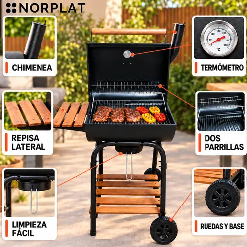 Parrilla Carbón Onni Norplat Estilo Tambor Bbq Grill Asador Negro