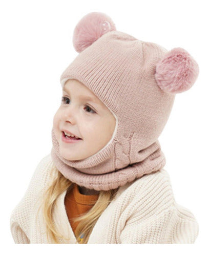 Gorro Con Cuello Bebés 6m A 2 Años Invierno Abrigado Norplat Rosa Talle Unico Geométrico