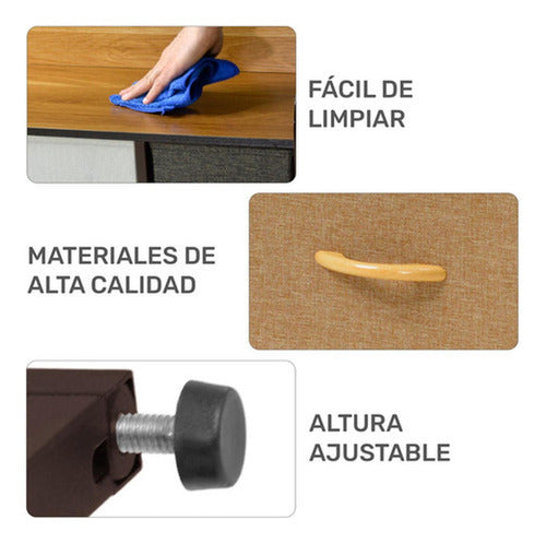Cajonera Comoda Norplat 7 Cajones Marco Metálico Tapa Madera Marrón Claro