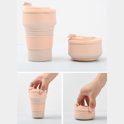Vaso Taza Plegable Portatil Silicona Con Tapa 500ml - Cukin Rosa