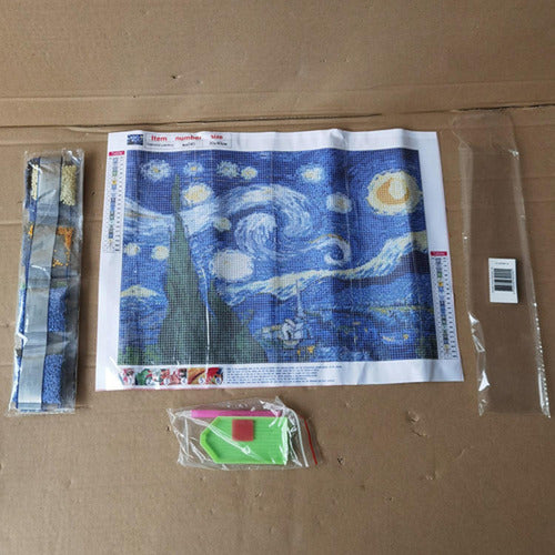Kit Pintura Diamante 5d 40x30cm Bordado Diseños - Norplat Multicolor La Noche Estrellada