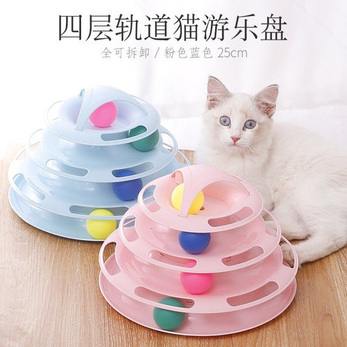 Divertido Juguete Para Gatos Torre 3 Niveles Pelota Raton Celeste