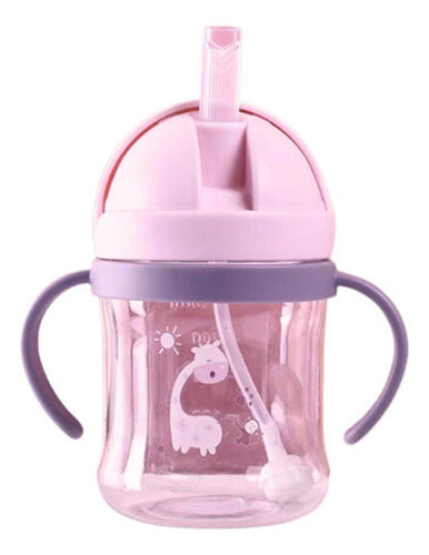 Vaso Antiderrame Norplat Para Bebe Con Bombilla 250ml 360° Rosa Jirafa