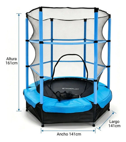 Cama Elástica Para Niños 1.4m Saltarina Trampolin - Norplat Negro Celeste