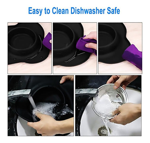 Plato Doble Silicona Platos Para Perro Bebedero Comedero Wuf Negro