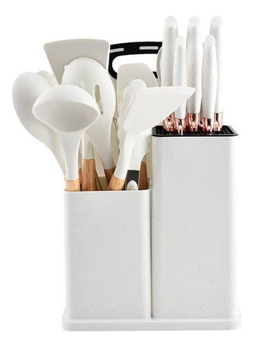 Set 19 Utensilios Cocina Acero Inoxidable Silicona - Norplat Blanco