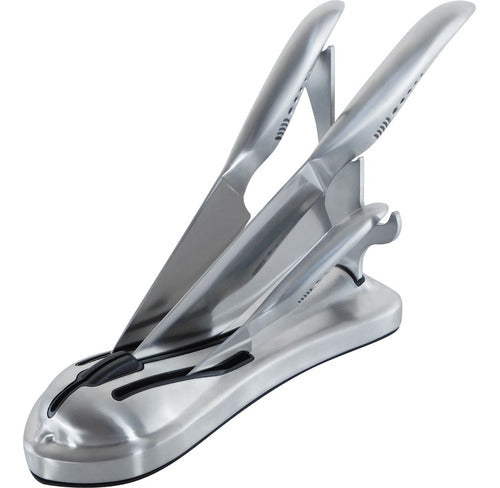 Set 3 Cuchillos Con Bloque - Cukin Plateado