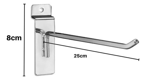 Pack 50 Ganchos Exhibidor 25cm 6mm Panel Ranurado - Norplat - Plateado