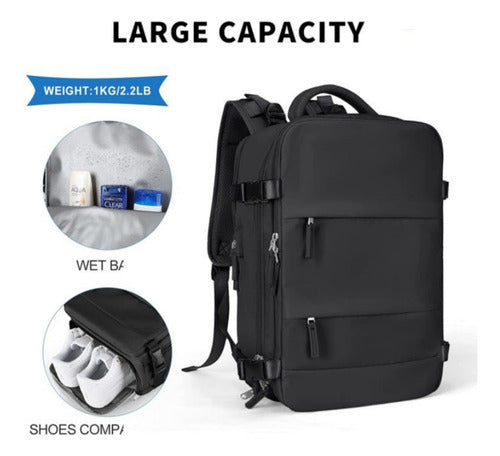 Mochila Notebook Viaje Ligera Vuelo Cabina Mano - Norplat Negro Liso