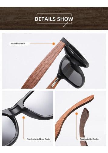 Anteojos De Sol Polarizados Con Marco De Madera - Norplat Wooden Negro Negro Negro Marrón Claro