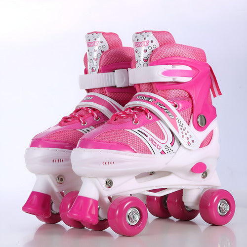 Patines 4 Rueda Ajustable Niños/niñas + Proteccion - Rebelde M Rosa