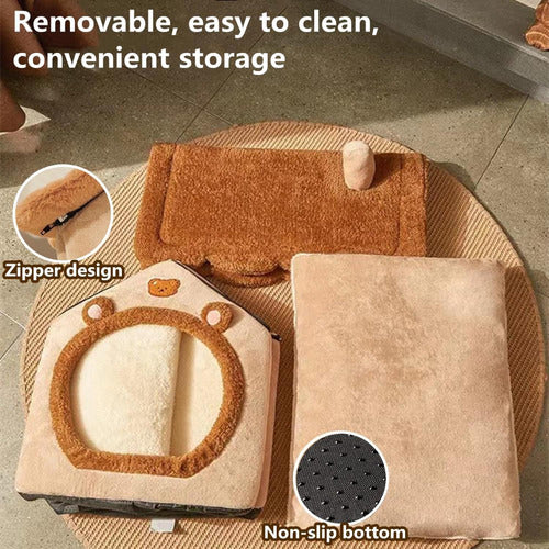 Cama Para Perros Felpa Suave Cálida Para Invierno - Norplat Marrón Claro Orejitas