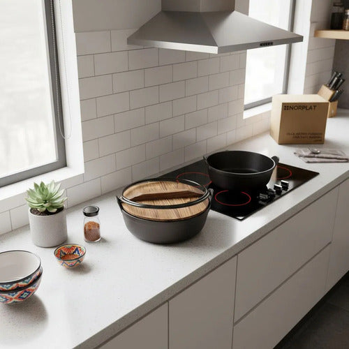 Olla Hierro Fierro Fundido + Asa + Tapa Madera 25cm Norplat Negro