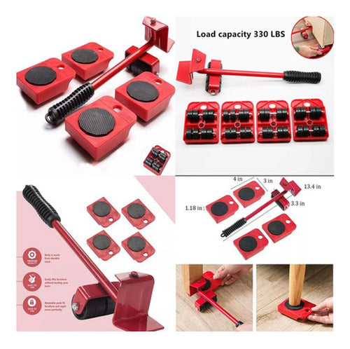Ruedas Mover Muebles Palanca Deslizadores Elevadores Norplat Rojo