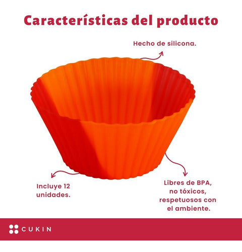 Set X 12 Moldes De Silicona P/ Muffin O Cupcake Ø7cm - Cukin Rojo-naranja