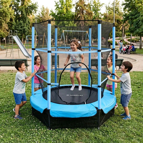 Cama Elástica Para Niños 1.4m Saltarina Trampolin - Norplat Negro Celeste