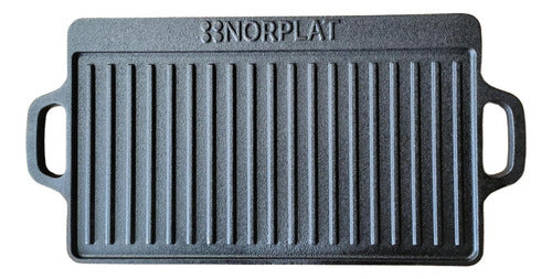 Plancha Churrasquera Norplat Hierro Fundido 2en1 45x22x1.5cm Negro