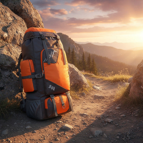 Mochila Impermeable Norplat 90l Para Camping Trekking Viajes Naranja Claro Liso