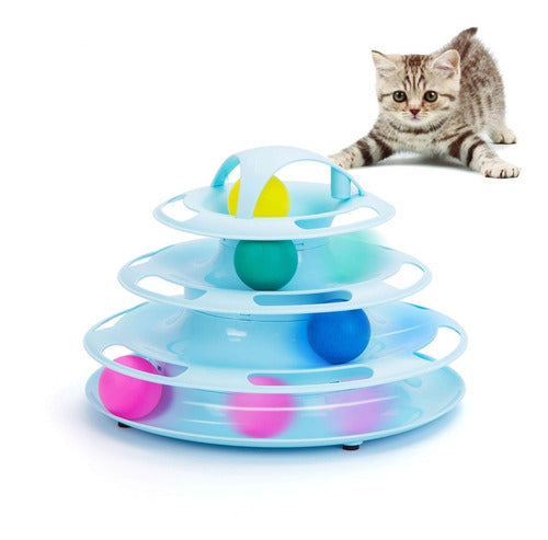Divertido Juguete Para Gatos Torre 3 Niveles Pelota Raton Celeste