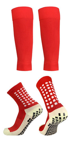 Calceta Fútbol Antideslizante + Calceta S/pie Niño Infantil Rojo