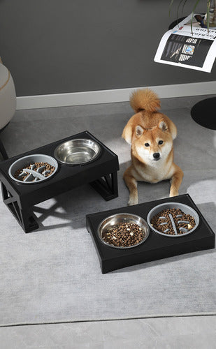 Comedero-bebedero Para Perros Altura Ajustable - Plato Acero Negro