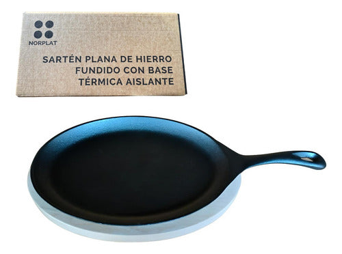Sarten Hierro Fundido 24.5 Cm Con Base Madera - Norplat Negro