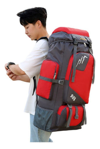 Mochila Impermeable Norplat 90l Para Camping Trekking Viajes Rojo Liso