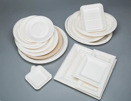 Platos De Pulpa Natural Compostable 22 Cms X 100 Uds - Cukin Blanco Liso