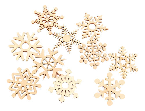 10 Adornos Copos De Nieve Madera Arbol De Navidad - Norplat Marrón