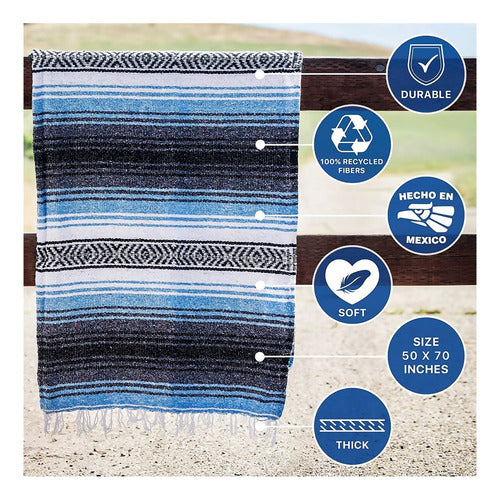 Mantas Mexicanas Hechas A Mano, Manta De Sarape Tejida A Man Blanco Negro Celeste
