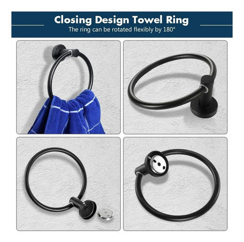 Set De 7 Accesorios Baño Acero Inoxidable Toallero - Norplat Negro