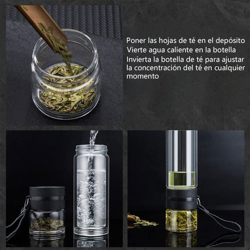 Botella Infusor Vidrio Borosilicato Infusión Separado De Té Negro