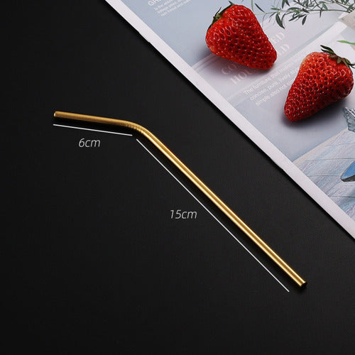 Set 6 Bombillas Bebida Reusable Bolsa + Limpiador - Norplat Dorado