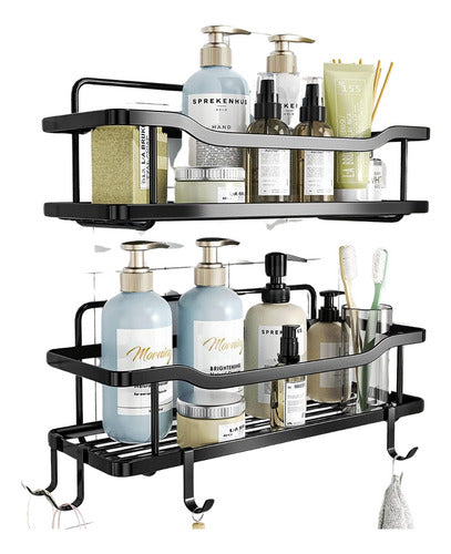 Organizador Ducha X2 Adhesivo Baño Esquinero Repisa Inoxidab Negro
