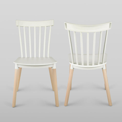 Pack 4 Sillas Comedor Windsor Aptas Terraza - Norplat Liso Madera Blanco Blanco