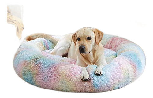 Cama Mascotas Antiestrés Peluda Perros Gatos 50 Cm - Norplat Arcoíris