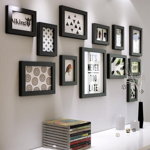 Set 12 Marcos Fotos Decorativo Pared Portaretrato - Norplat Negro Lisa