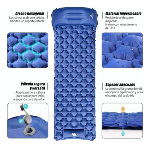 Colchoneta Inflable Plegable Norplat - Acampar Y Senderismo Azul