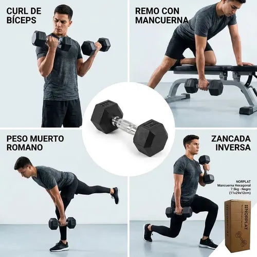 Mancuerna Hexagonal 7.5kg Norplat Acero Y Caucho Color Negro Negro