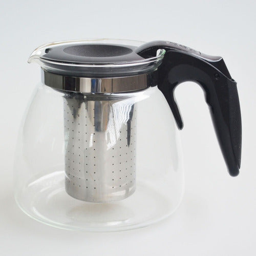 Tetera Jarra Vidrio Filtro Acero Inoxidable Té 1.1lt Norplat Negro