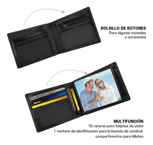 Billetera Hombre Tarjetero Antirrobo Rfid Cuero - Norplat Negro Liso