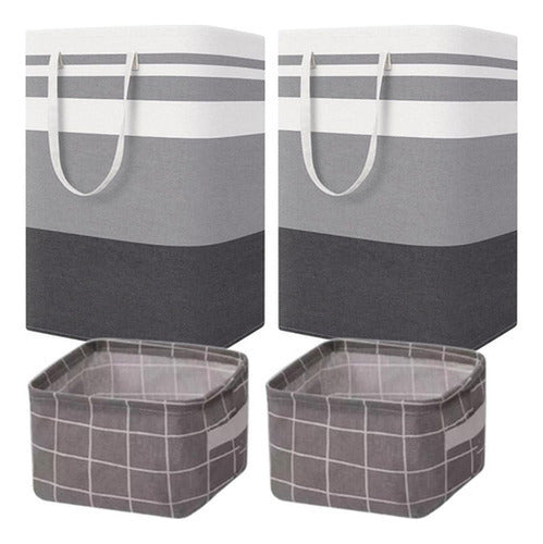 4 Cesto Grande Ropa Sucia Y Lavandería Plegable - Norplat Gris Y Negro Rayado