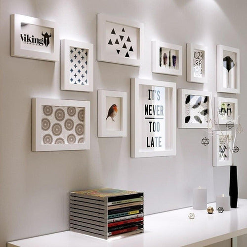 Set 12 Marcos Fotos Decorativo Pared Portaretrato - Norplat Blanco Lisa