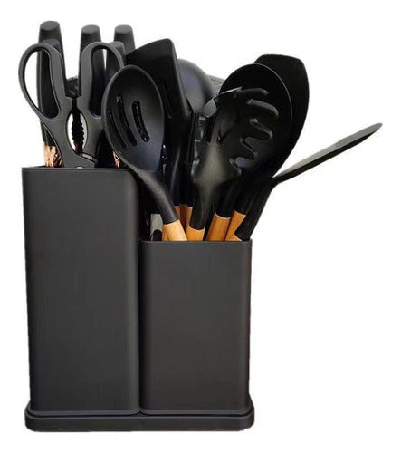 Set 19 Utensilios Cocina Acero Inoxidable Silicona - Norplat Negro