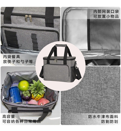 Lonchera Térmica Doble Compartimento Tamaño Grande Gris Liso